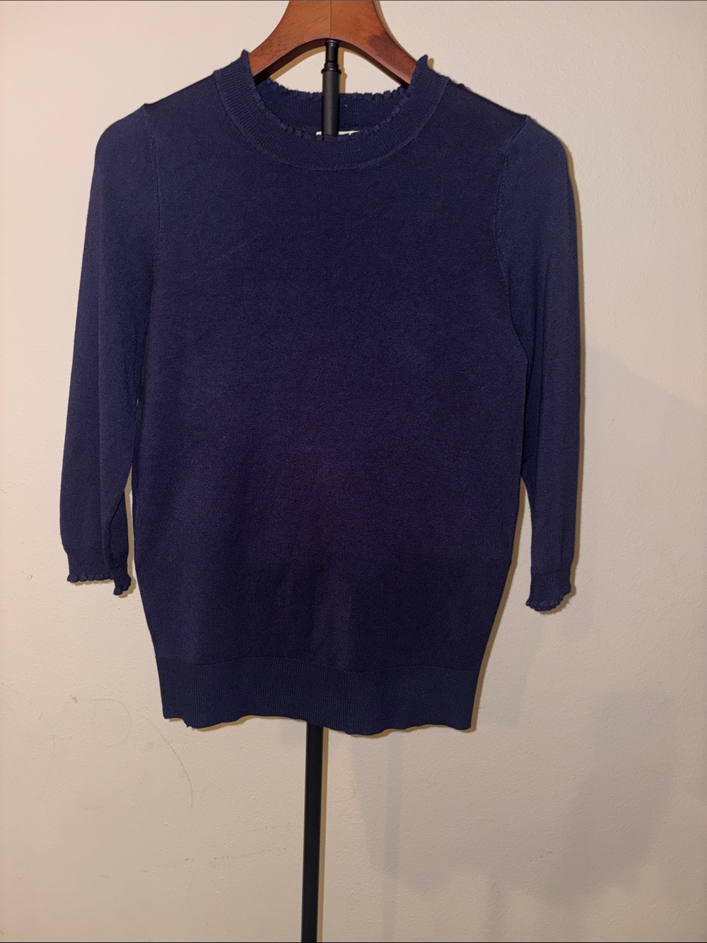 Max Studio Navy Ruffle-Trim Crewneck Sweater